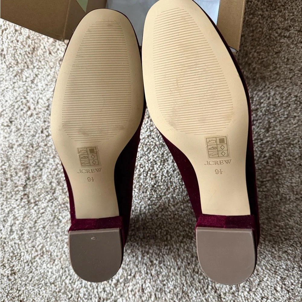 J. Crew Burgundy Velvet Mary Jane Block Heel Pumps - Picture 5 of 14